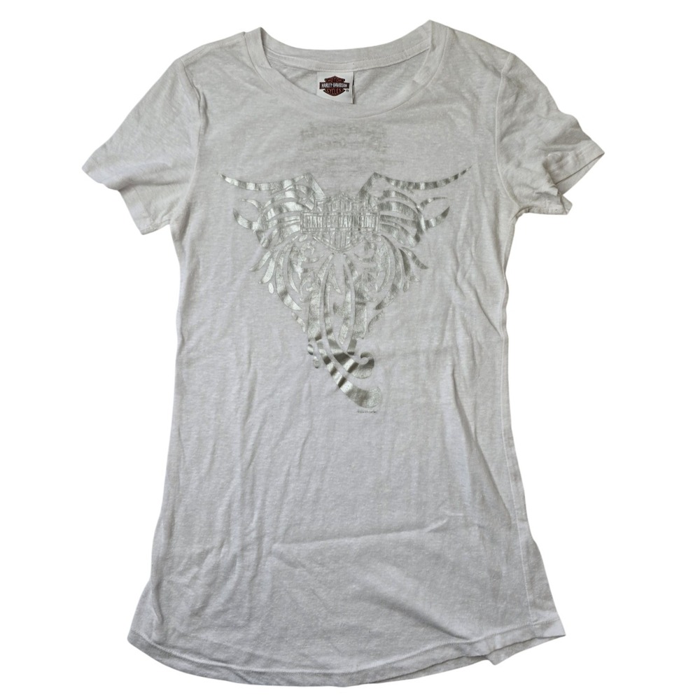 Harley Davidson Gowanda NY White‎ Graphic T Shirt Womens Tee